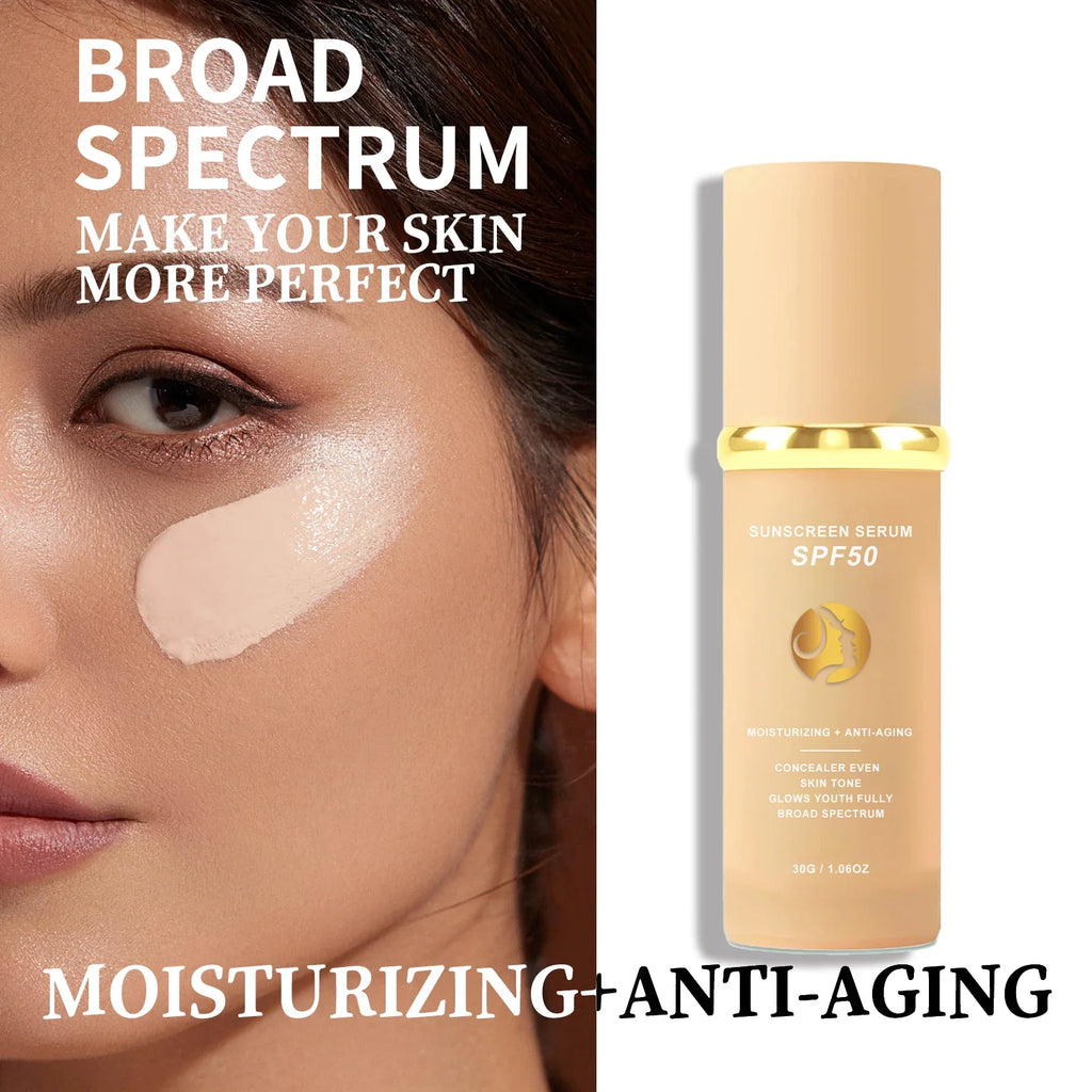 4 in 1 Foundation Sunscreen SPF 50+ Longwearing  Liquid Hydrating Concealer Waterproof Foundation Natural Face Makeup