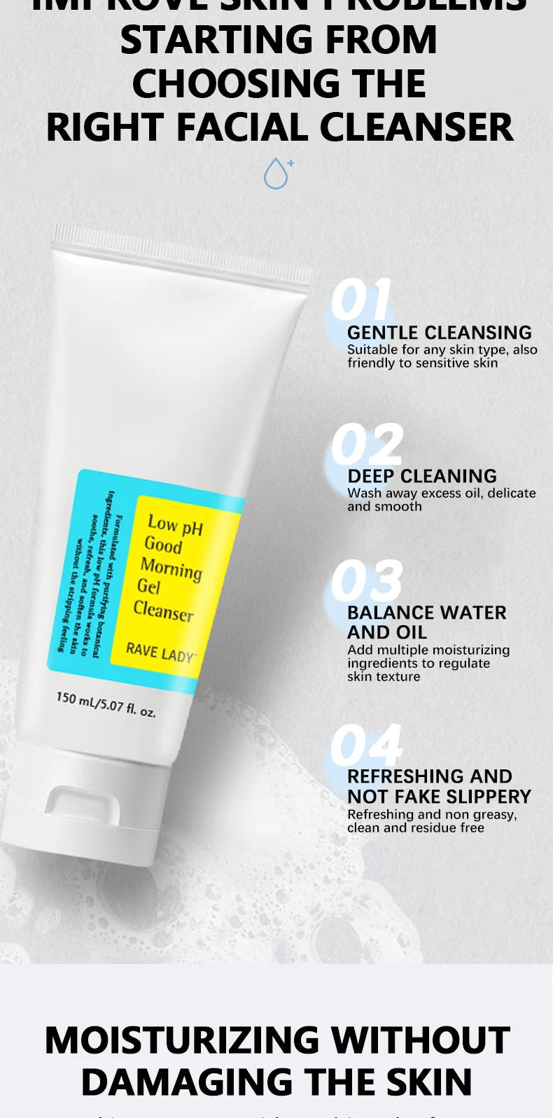 RAVE LADY Low PH 150ml Gentle Oil Control Moisturizing Facial Cleanse