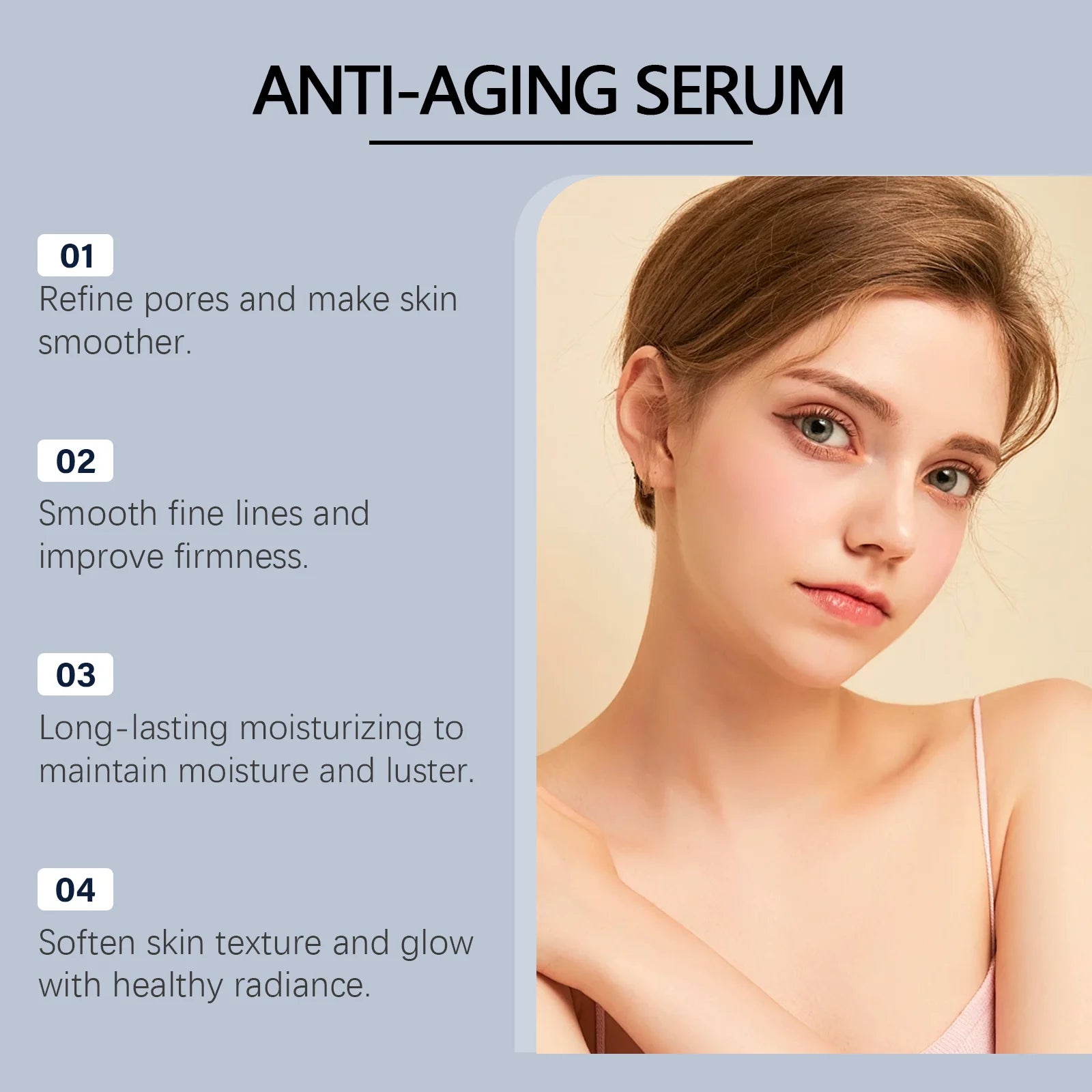 Firming Facial Serum, smooths pores, hydrates, nourishes, repairs, moisturizes, and improves roughness