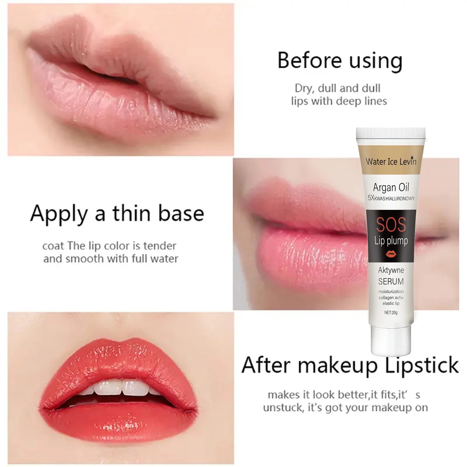 Moroccan Argan Oil Lip Plumping Essence - Moisturizing and Nourishing Lip Balm, Suitable for All Skin Types, Berry Tone, Natural Makeup Enhancer, Containing Collagen and Squalane