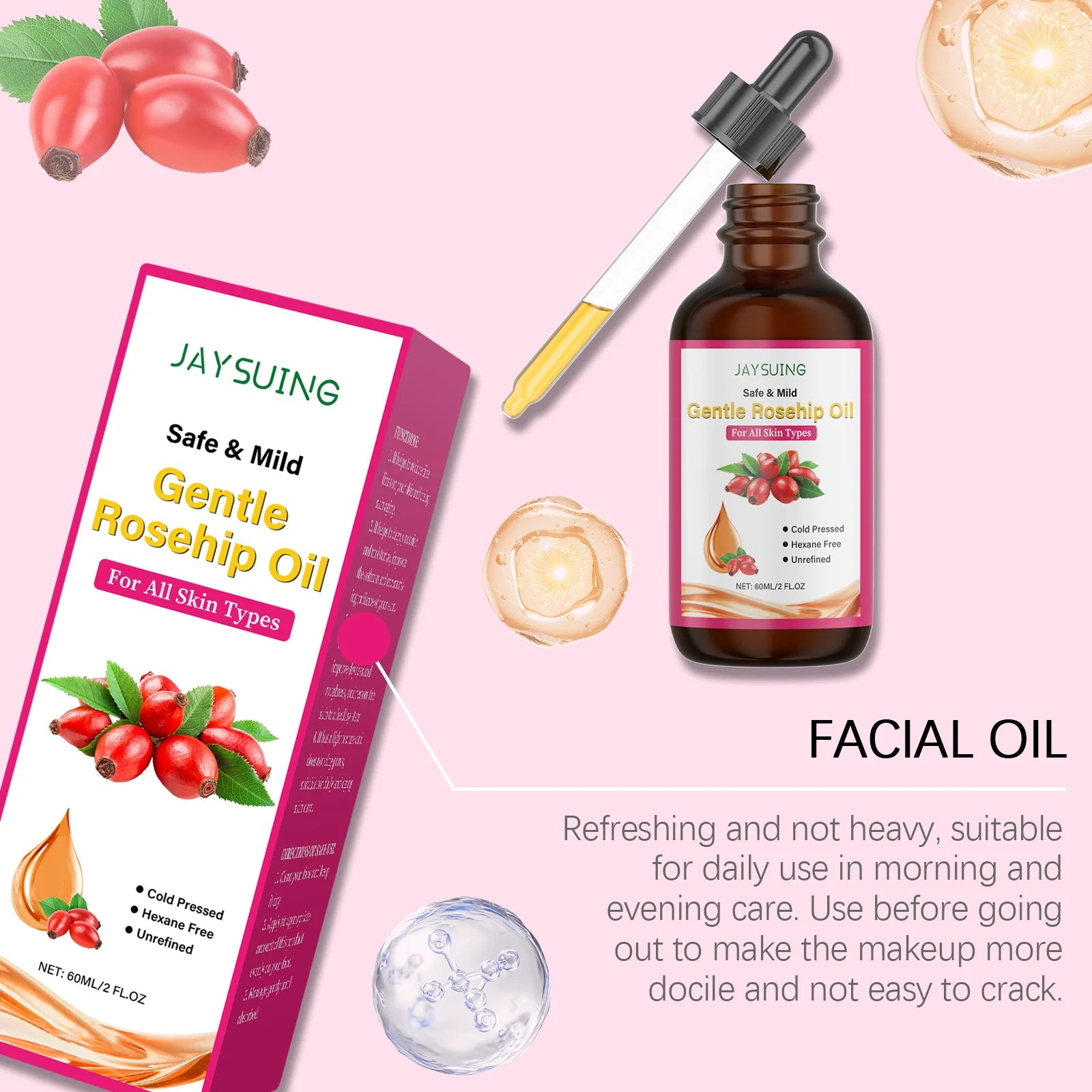 Rosehip Facial Oil Moisturizing Smoothing Skin Relieves Dryness Discomfort Enhances Softness Elasticity Anti-Aging Essence Oil