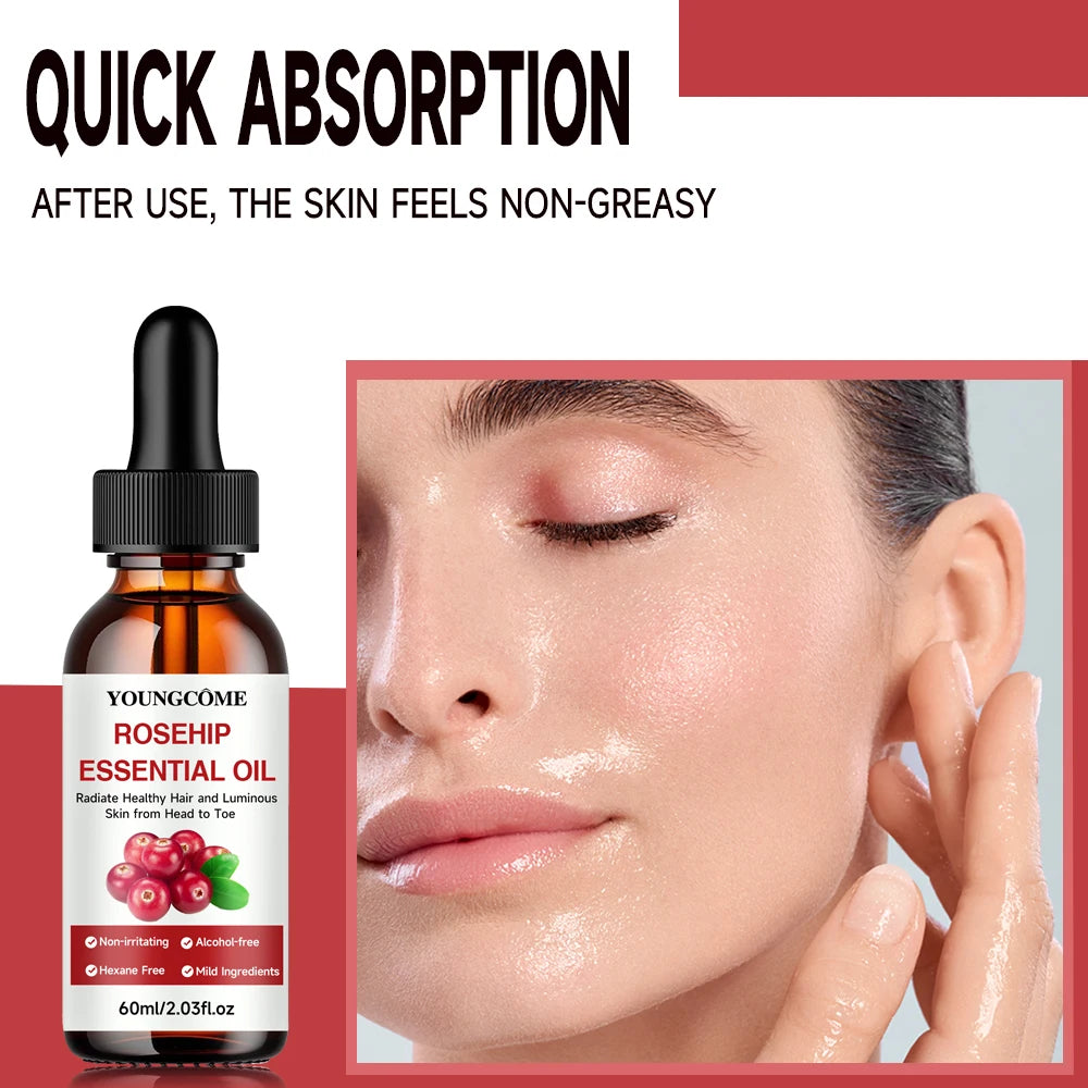 Rosehip Essential Oil Fade Fine Line Lifting Firming Repair Smooth Moisturizing Whitening Nourishing Skincare Oil for hair, face