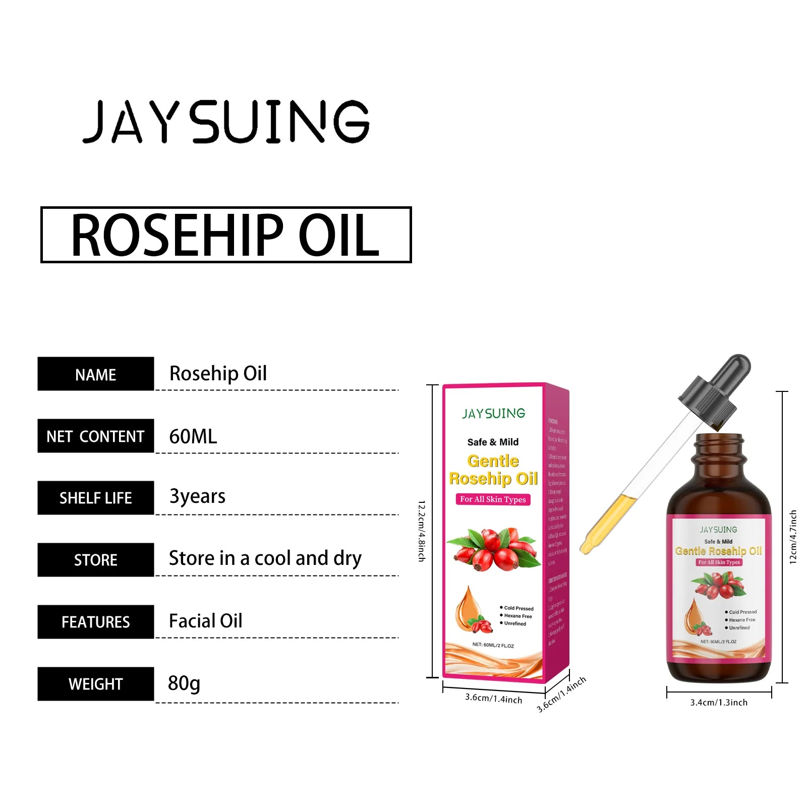 Rosehip Facial Oil Moisturizing Smoothing Skin Relieves Dryness Discomfort Enhances Softness Elasticity Anti-Aging Essence Oil
