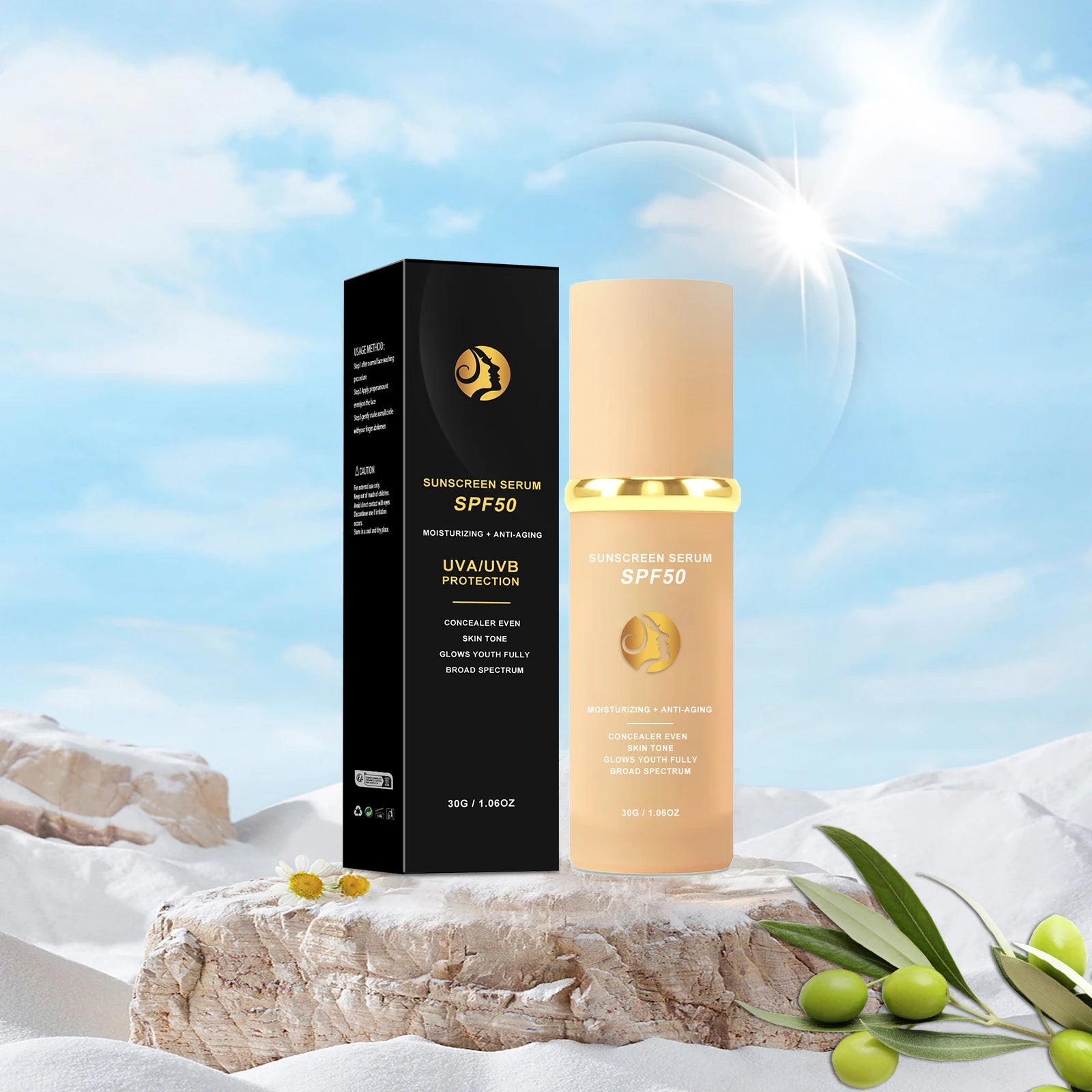 4 in 1 Foundation Sunscreen SPF 50+ Longwearing  Liquid Hydrating Concealer Waterproof Foundation Natural Face Makeup