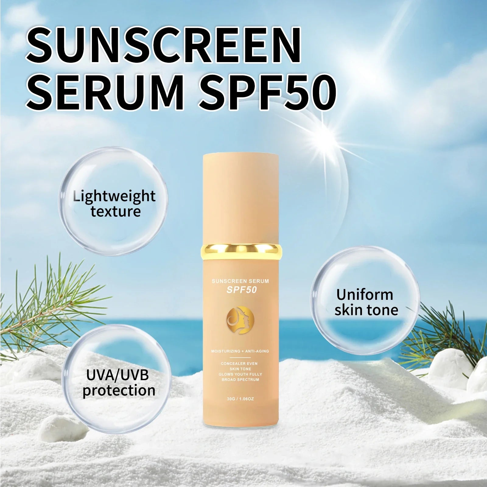 4 in 1 Foundation Sunscreen SPF 50+ Longwearing  Liquid Hydrating Concealer Waterproof Foundation Natural Face Makeup