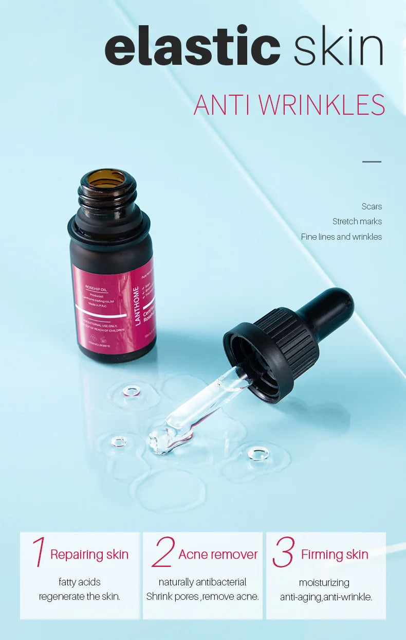 Organic Rosehip Oil Antioxidant Improve Fine Lines Wrinkles Firming Lifting Repair Moisturizer Nourish Smooth Hair Skin Care Oil