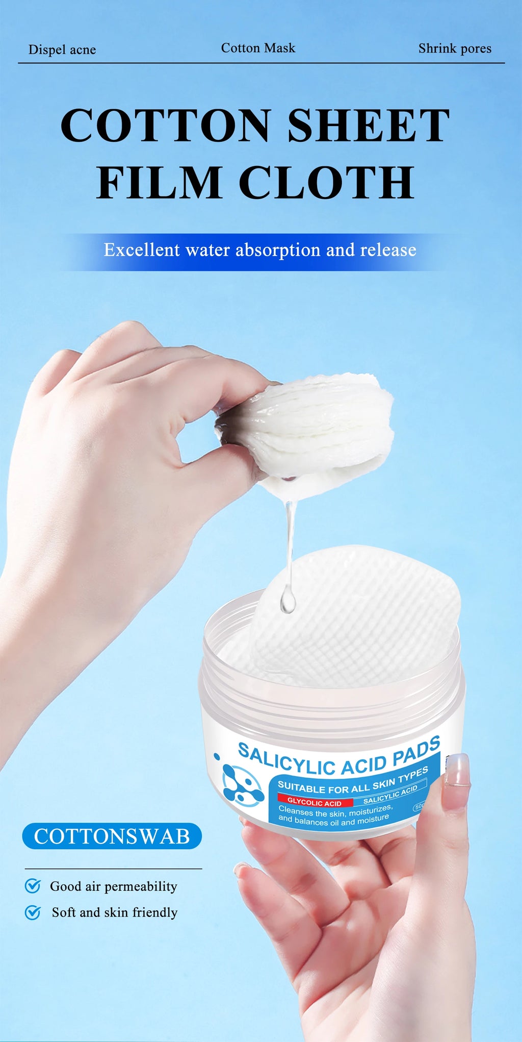 These dual-effect facial toner pads contain 4.5% AHA lactic acid and 0.45% BHA salicylic acid for exfoliation skincare