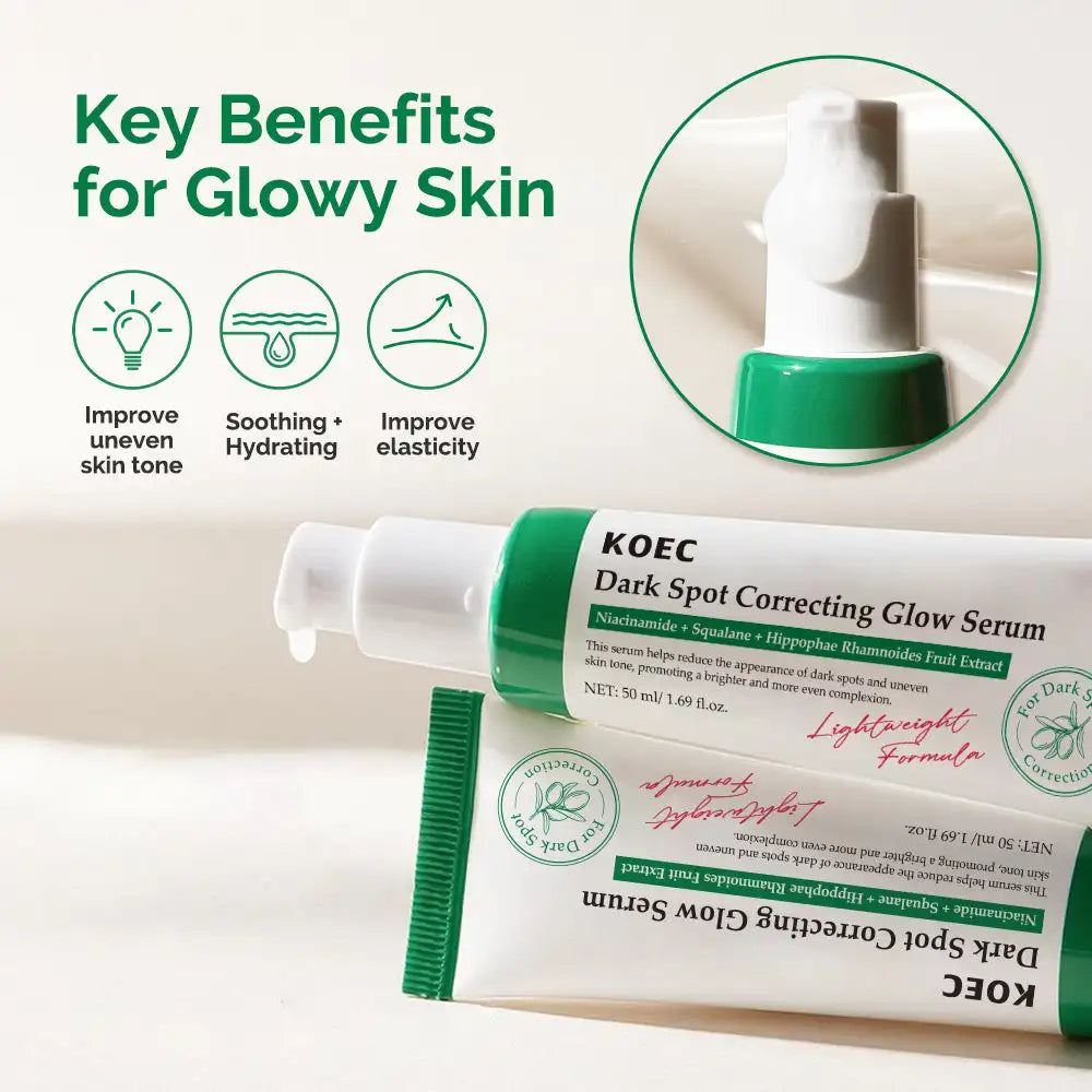 50ml KOEC Dark Spot Correcting Glow Serum Hydrating Soothing Brightening Even Skin Tone Improve Elasticity Niacinamide Squalane