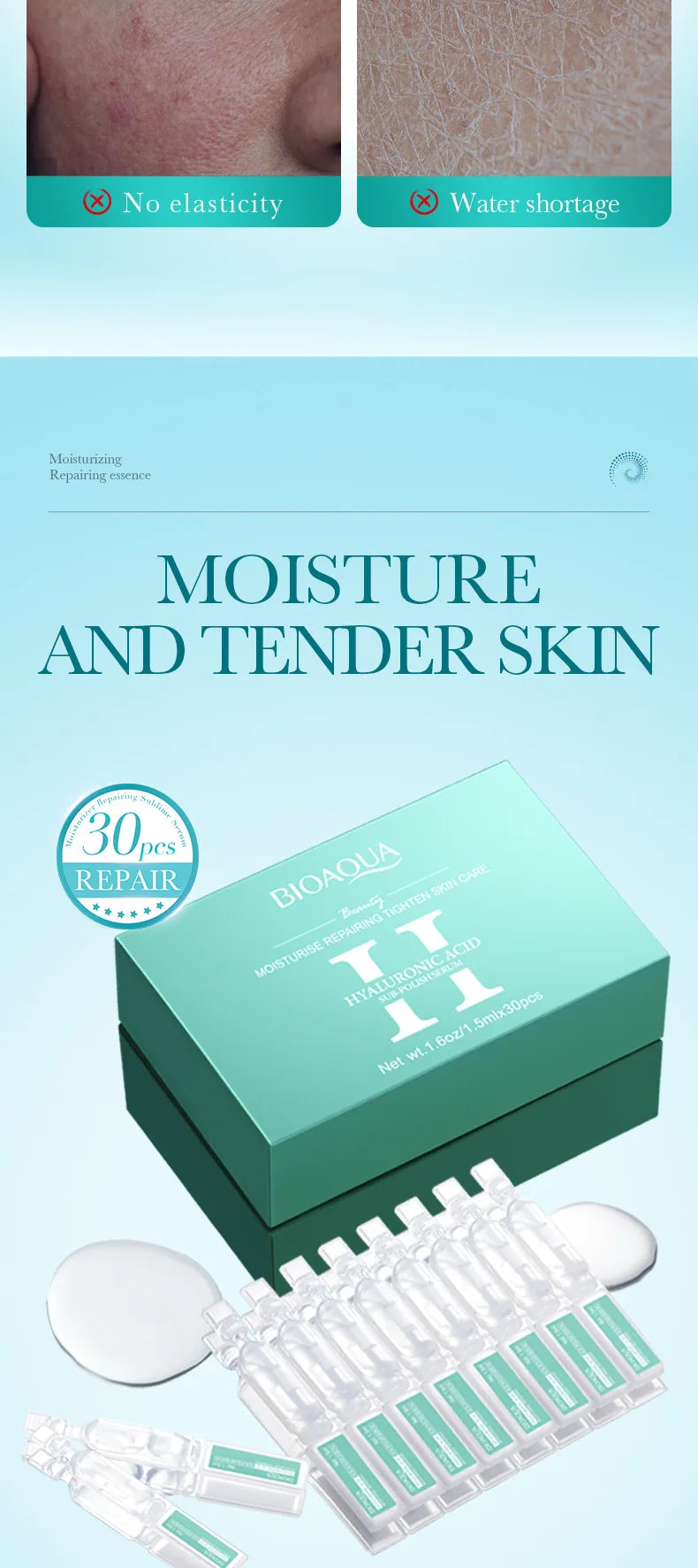 30pcs/box BIOAQUA Retinol Vitamin C Hyaluronic Acid Serum for Face Moisturizing Firming Hydrating Facial Essence Face Skin Care