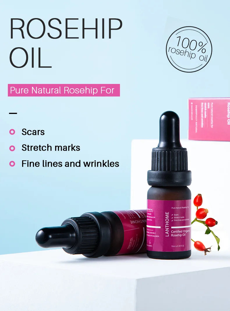 Organic Rosehip Oil Antioxidant Improve Fine Lines Wrinkles Firming Lifting Repair Moisturizer Nourish Smooth Hair Skin Care Oil