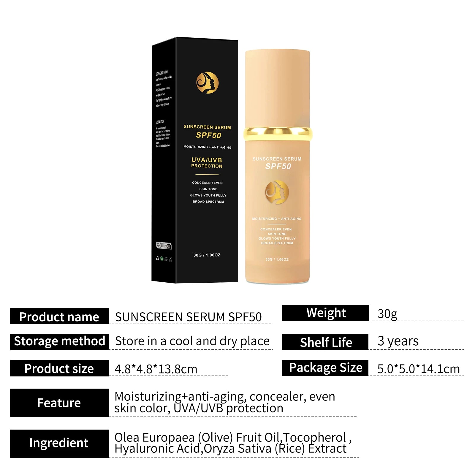 4 in 1 Foundation Sunscreen SPF 50+ Longwearing  Liquid Hydrating Concealer Waterproof Foundation Natural Face Makeup