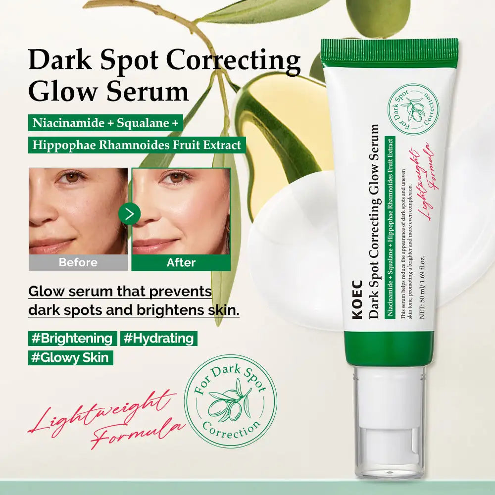50ml KOEC Dark Spot Correcting Glow Serum Hydrating Soothing Brightening Even Skin Tone Improve Elasticity Niacinamide Squalane